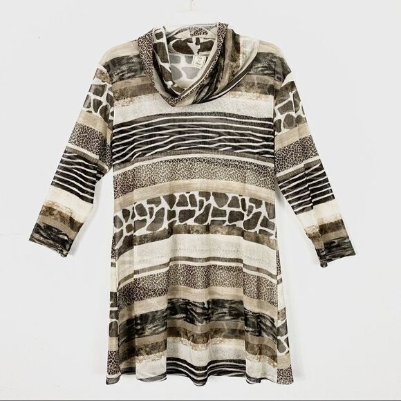 Jess & Jane y2k Style Animal Print Stripe Mesh Cowl Neck Dress - Picture 3 of 7